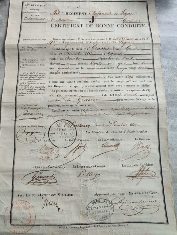 certificate of good conduct of the July Monarchy