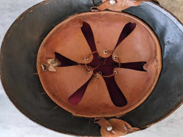 french engineer officer’s adrian helmet, commercial manufacture, leather liner