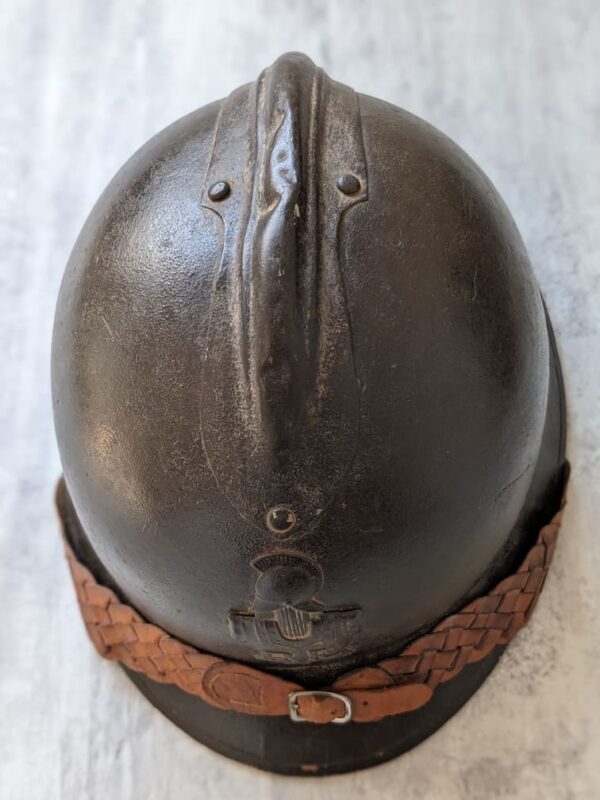 french engineer officer’s adrian helmet, commercial manufacture, top view