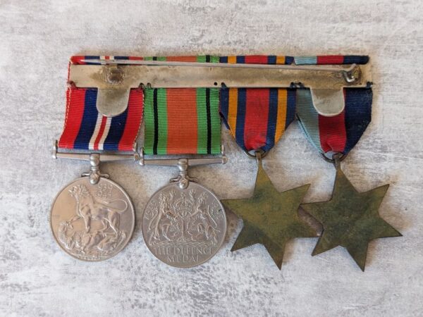 ww2 british medals and miniatures set, full size medals reverse view