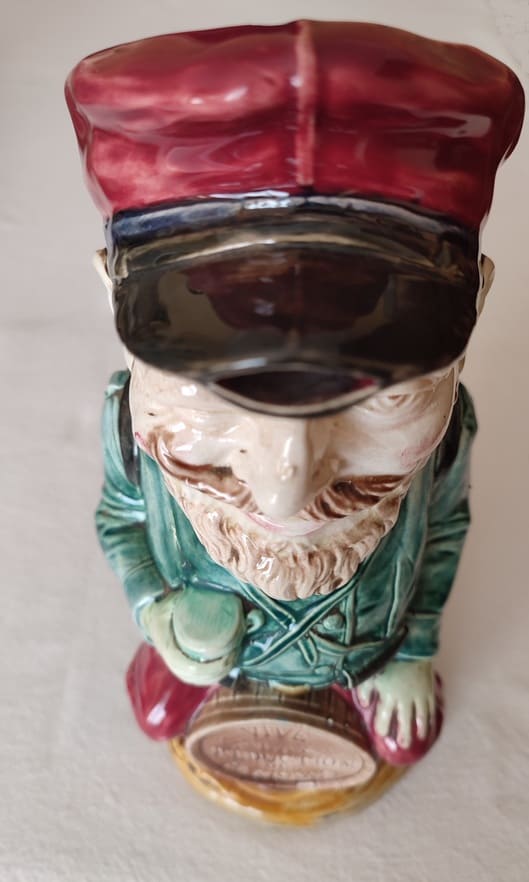 French Onnaing Majolica Pitcher, Third Republic - Lieutenant Poilu