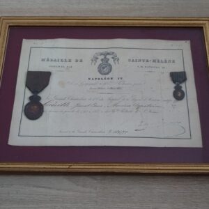 French Saint Helena Medal (with its miniature) and Diploma of a Captain of the Grande Armée